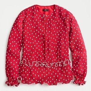 J. Crew Ruffle-trim Pleated Peplum Blouse in Red & White Polka Dot Women's 3X